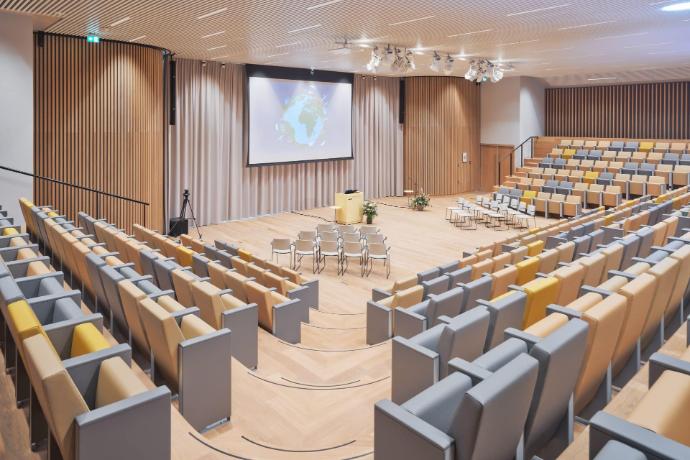 Conference hall prepared for CCIC Europe Food Test industry event on food safety and regulation.